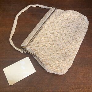 Vintage Bags By Josef Beaded Handbag Ivory Diamond Pattern French 1950s w Mirror